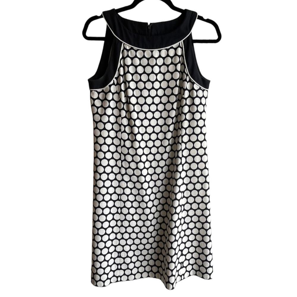 Ann Taylor Sleeveless Slip Dress Womens 4 Blue White Lined Polka Dot Midi Mini